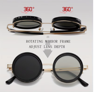 SHAUNA Retro Metal Round Punk ND9-level Adjustable Dimming Sunglasses